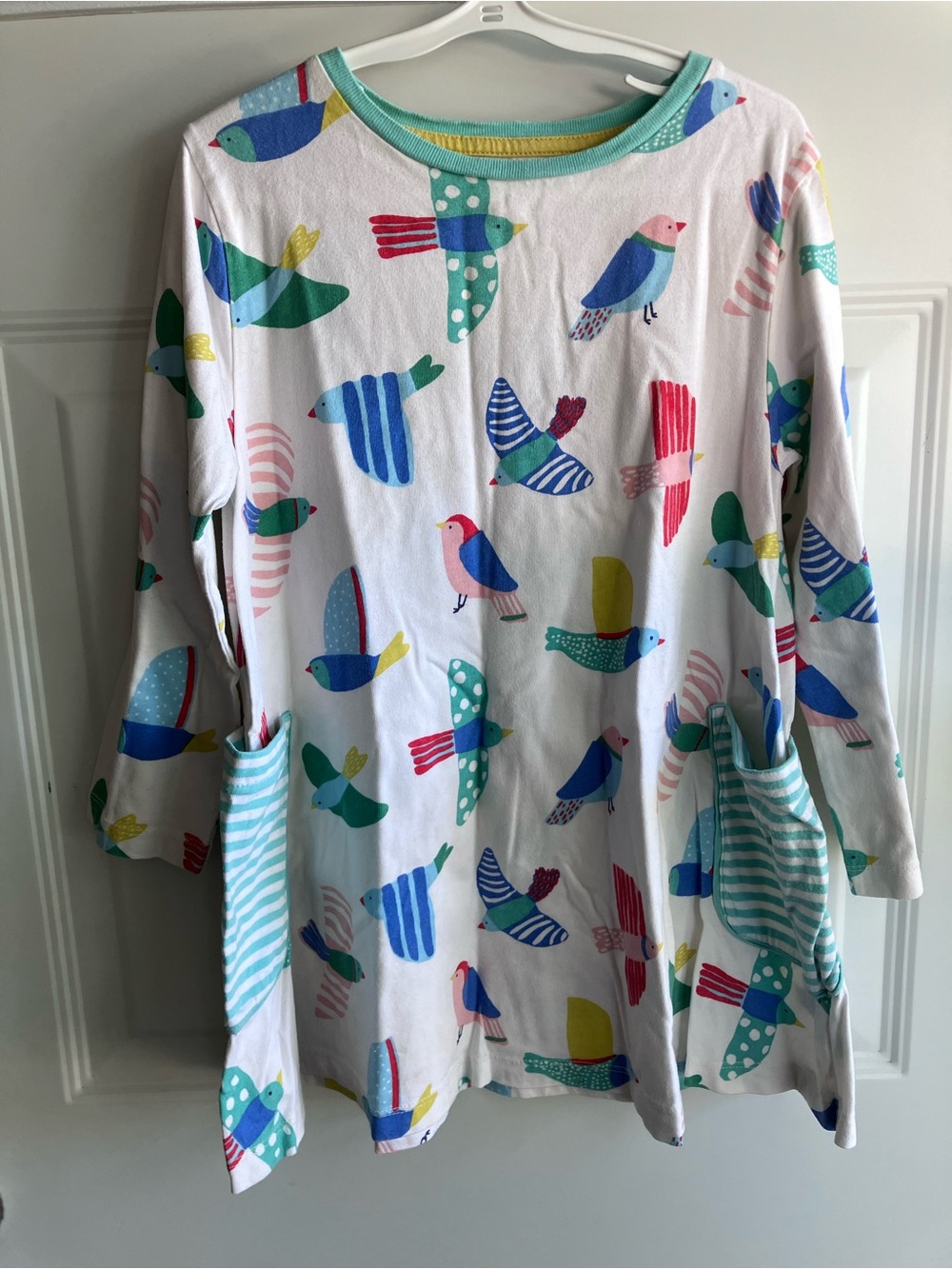 Mini Boden white tunic birds girls size 9 10